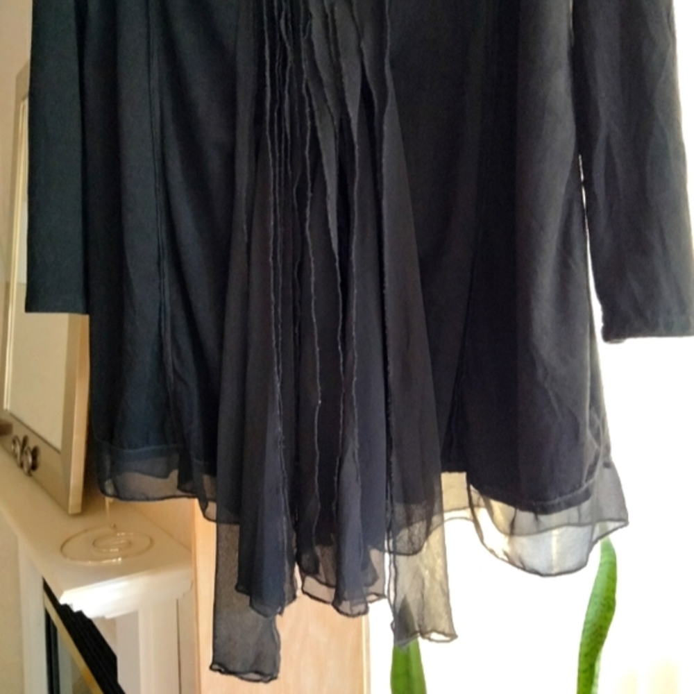 Black MOLLO RELLO Faux Suede Stretch Mix Media Longline Cardigan S/M - Picture 9 of 14